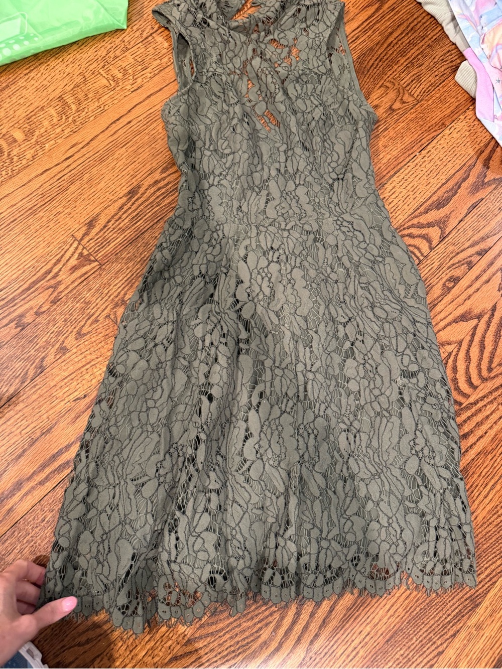 Lace Fit-and-Flare Dress - Olive Green